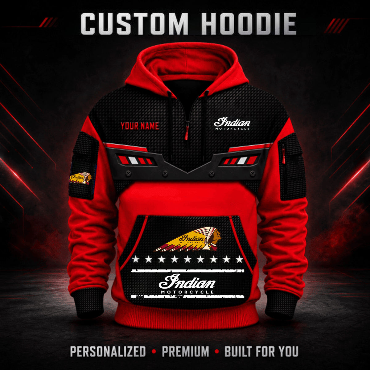 Indian Motorcycle Custom Quarter Zip Hoodie HD26091