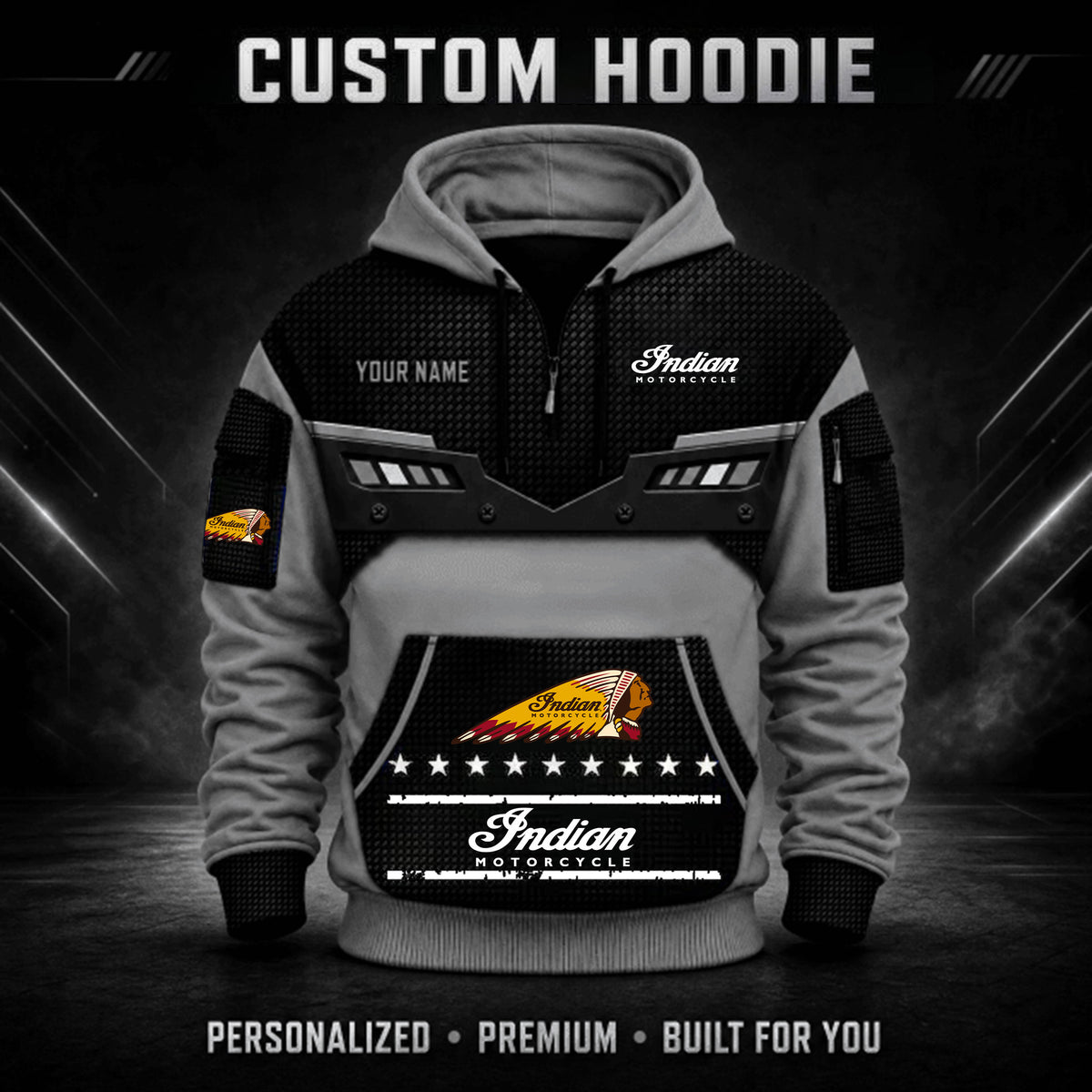 Indian Motorcycle Custom Quarter Zip Hoodie HD26091