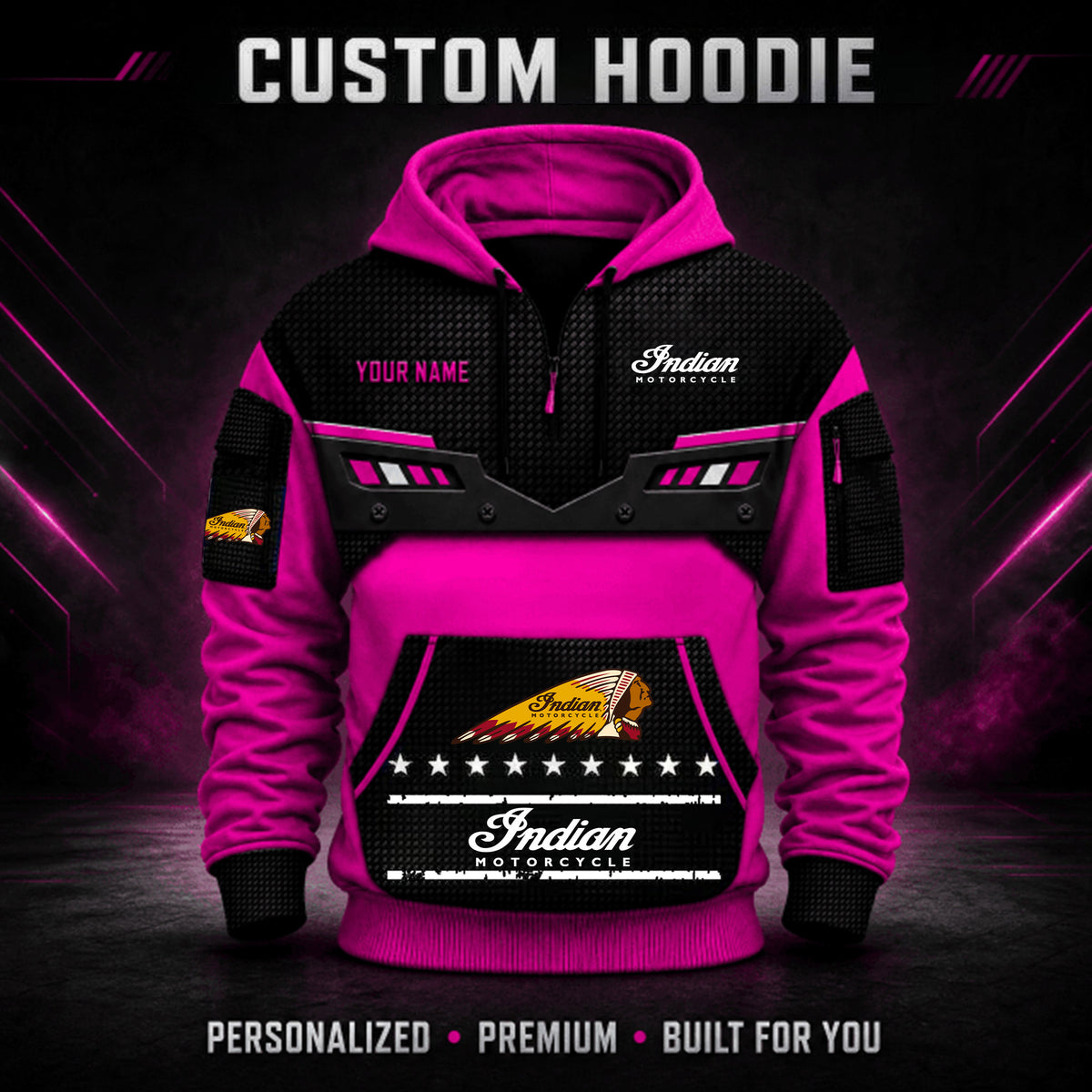 Indian Motorcycle Custom Quarter Zip Hoodie HD26091