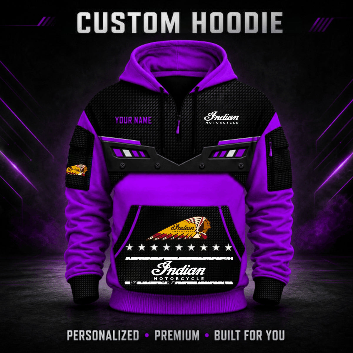 Indian Motorcycle Custom Quarter Zip Hoodie HD26091