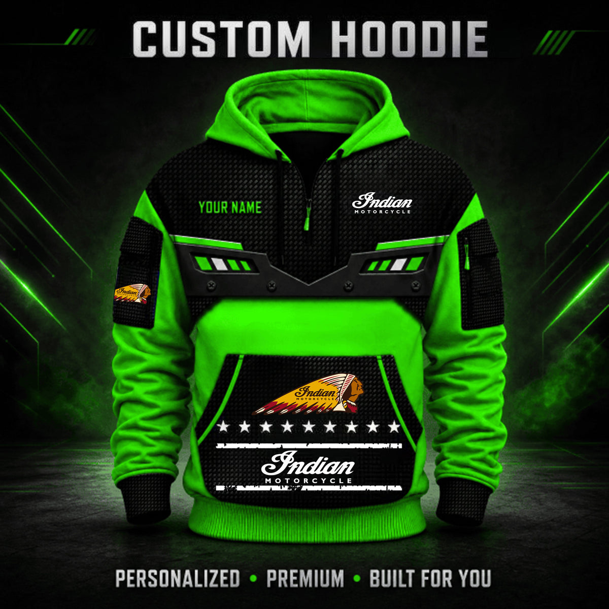 Indian Motorcycle Custom Quarter Zip Hoodie HD26091