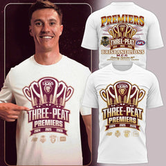 3D All Over Printed Brisbane Lions 2026 AFL Three - Peat Premiers Shirt 260976