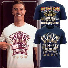 3D All Over Printed Brisbane Lions 2026 AFL Three - Peat Premiers Shirt 260977