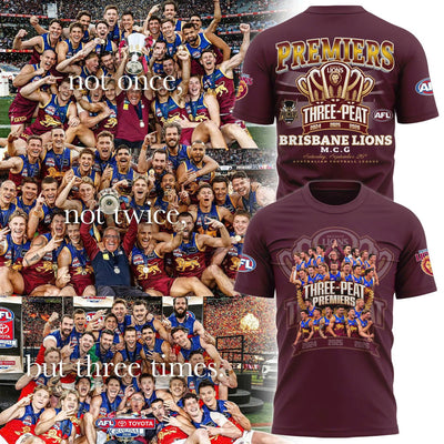 3D All Over Printed Brisbane Lions 2026 AFL Three - Peat Premiers Shirt 260978