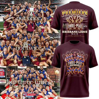 3D All Over Printed Brisbane Lions 2026 AFL Three - Peat Premiers Shirt 260979